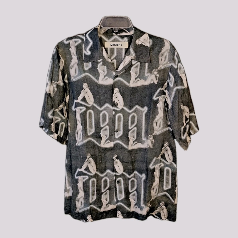 MISBHV Shirt Men's Medium Linen Body Forms Gray Art to Wear All Over Print Shirt
